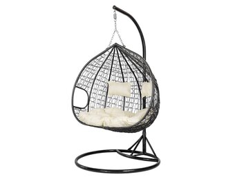 2-persoons Hangstoel met Frame - Zwart/Beige - 60% Korting