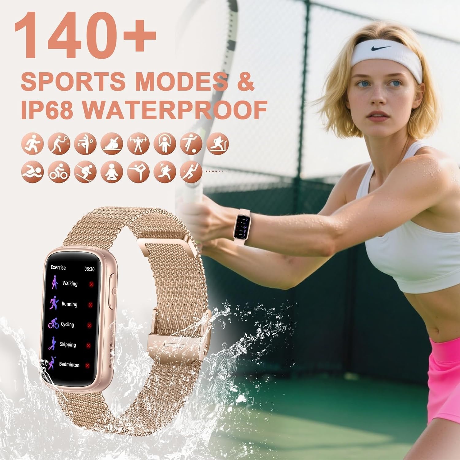 Smartwatch Goud Dames/Heren - 1,47" - Bluetooth, Hartslag, Zuurstof, Sport