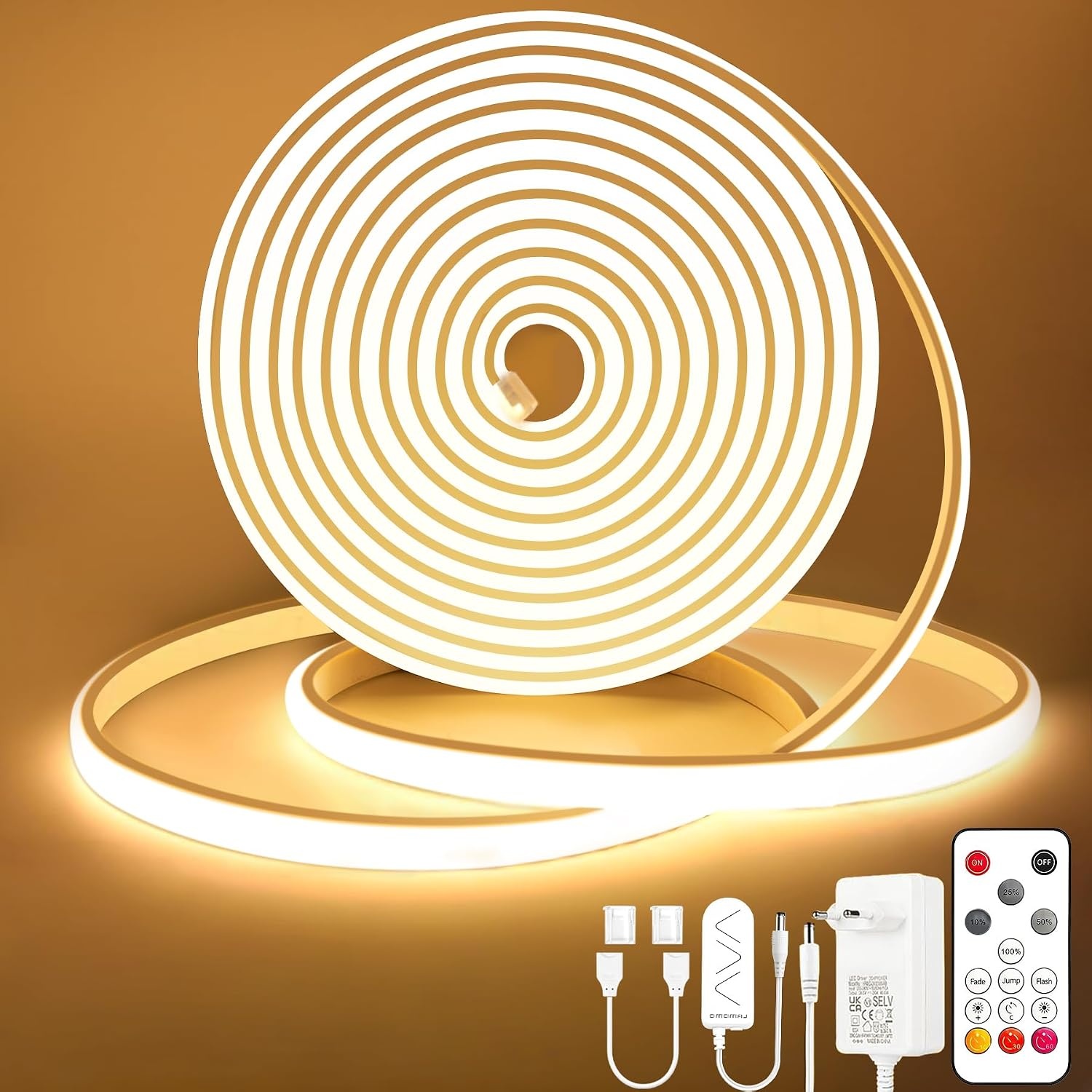 Lamomo COB Ledstrip 10m Warmwit Dimbaar IP65 - 29% Korting!