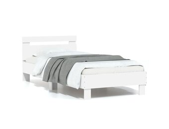 Wit Houten Bedframe met Bewerkt Hoofdbord - 75x190 cm - 34% Korting