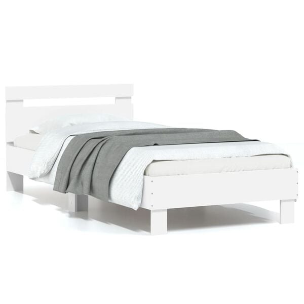 Wit Houten Bedframe met Bewerkt Hoofdbord - 75x190 cm - 34% Korting