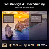4K-beamer, compatibel met Netflix & 36 W bioscoopgeluid, iSinbox smart beamer, 1500 ANSI, HDR10+, autofocus, stofdicht, 6D Keystone, WiFi 6 en bluetooth, thuisbioscoop en outdoor