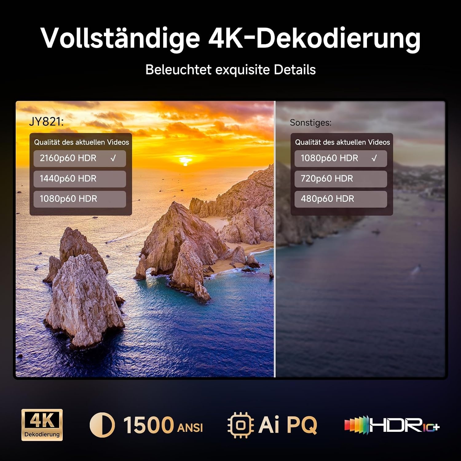 4K-beamer, compatibel met Netflix & 36 W bioscoopgeluid, iSinbox smart beamer, 1500 ANSI, HDR10+, autofocus, stofdicht, 6D Keystone, WiFi 6 en bluetooth, thuisbioscoop en outdoor