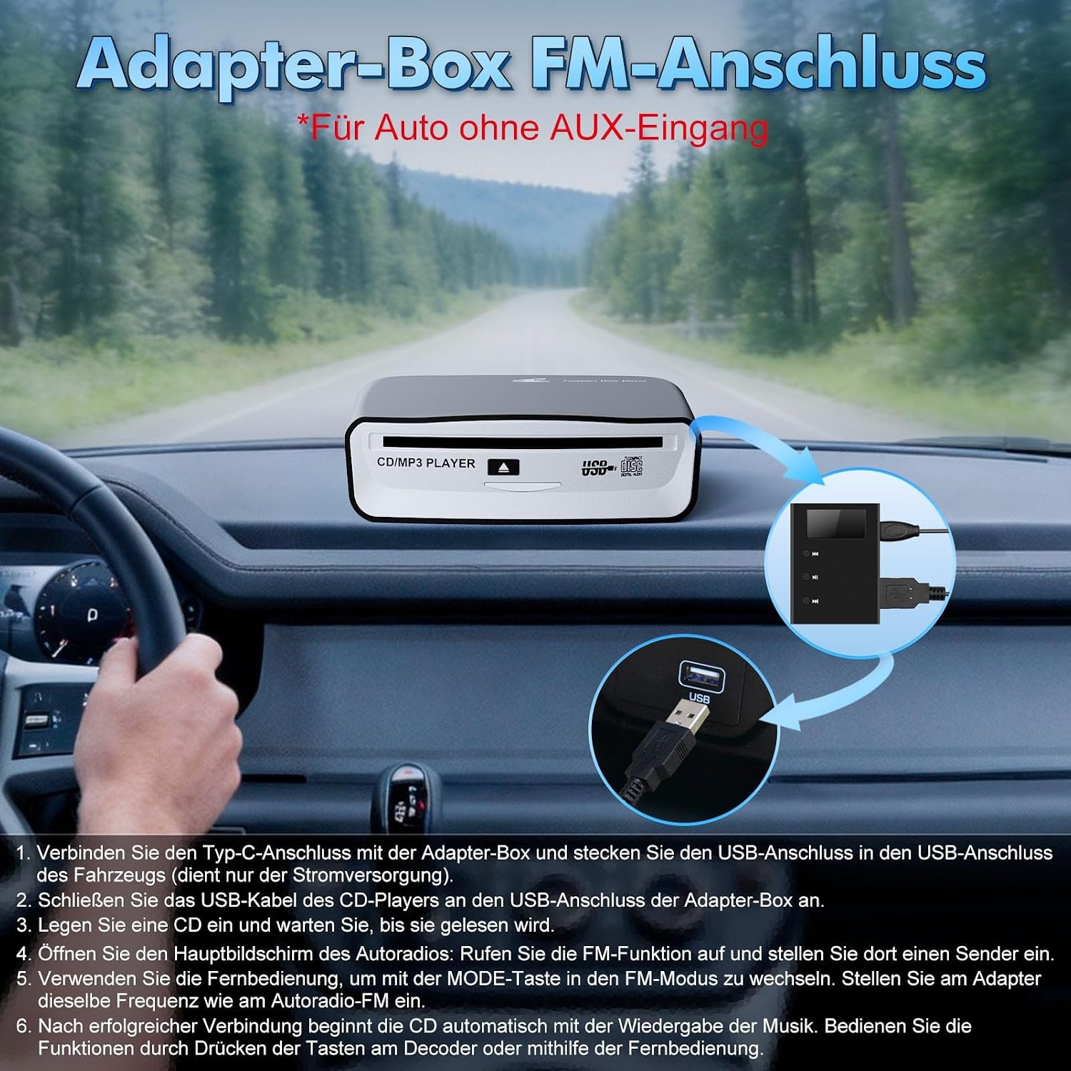 externe universele cd-speler voor auto, vrachtwagen met AUX-kabel en afstandsbediening, externe cd-drive voor laptop, pc, tv, compatibel met Android autoradio