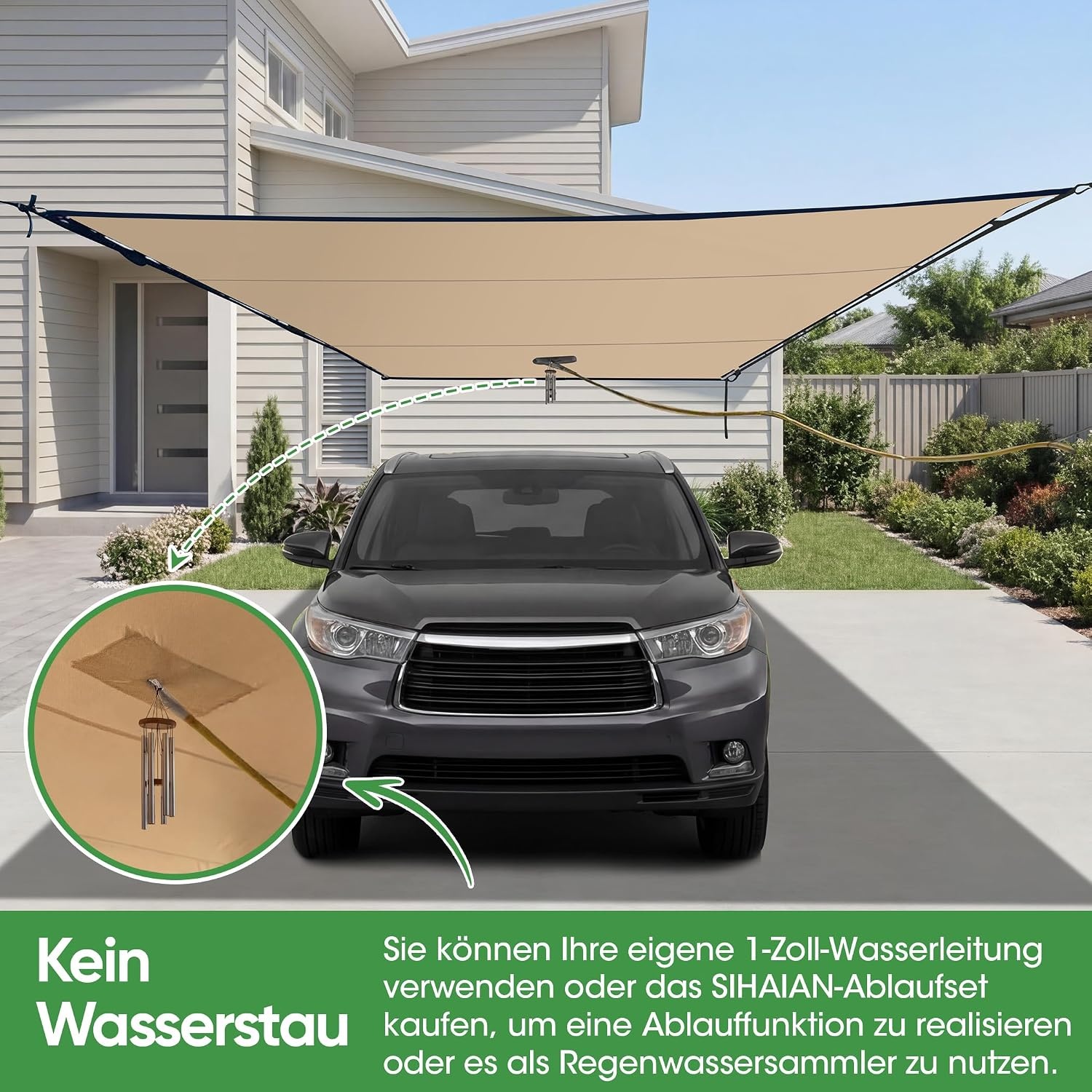 SIHAIAN Rechthoekig Schaduwdoek 3,3 x 6,1 m - Waterdicht Beige UV-bestendig