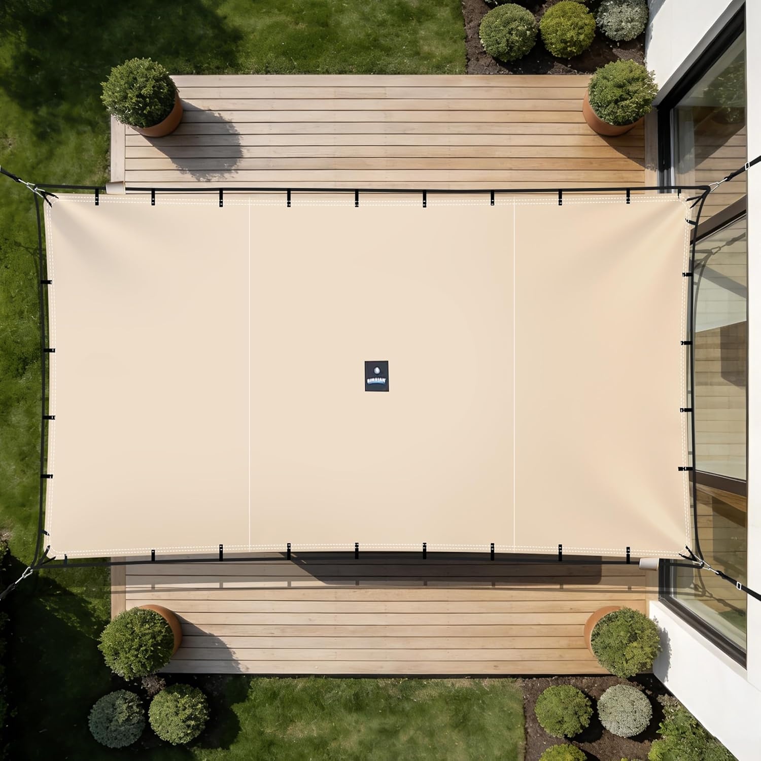 SIHAIAN Rechthoekig Schaduwdoek 3,3 x 6,1 m - Waterdicht Beige UV-bestendig