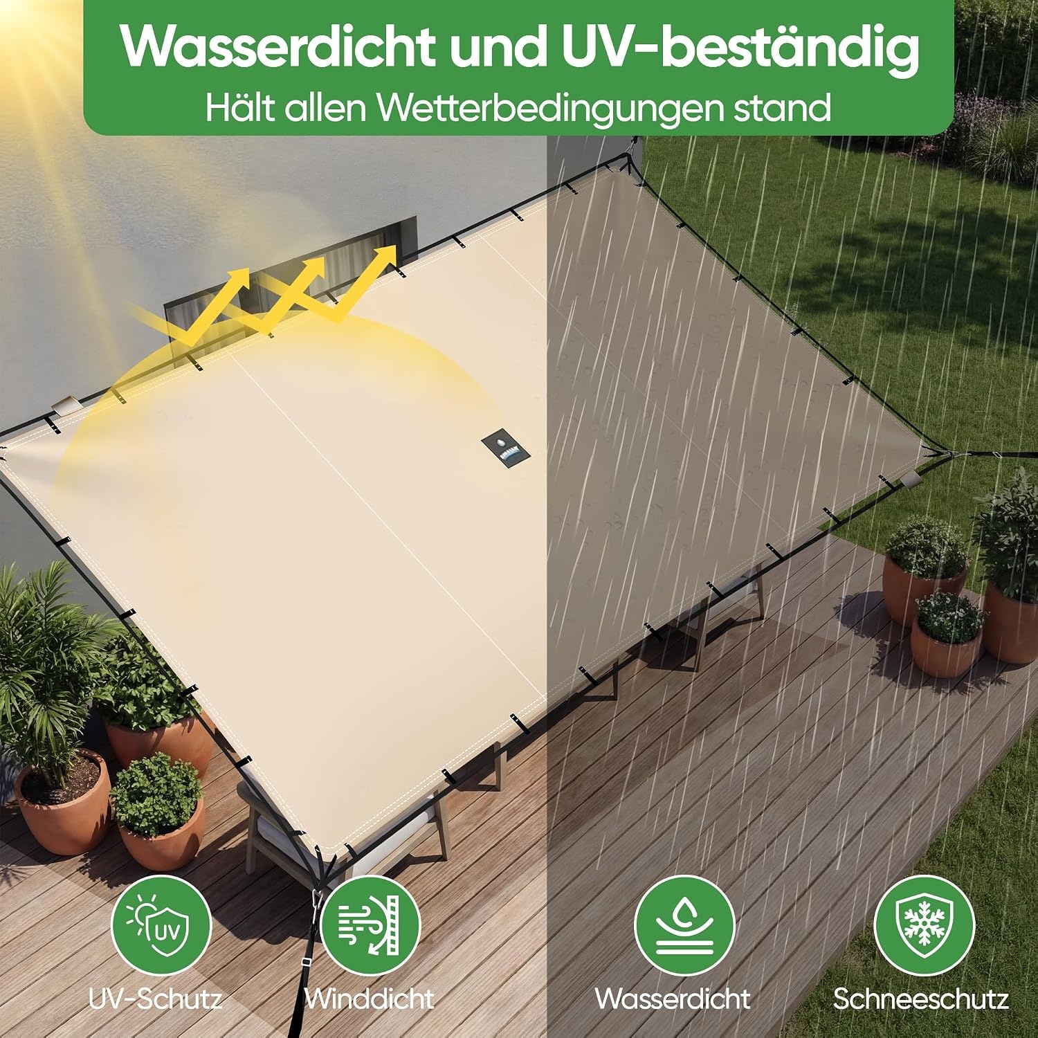 SIHAIAN Rechthoekig Schaduwdoek 3,3 x 6,1 m - Waterdicht Beige UV-bestendig