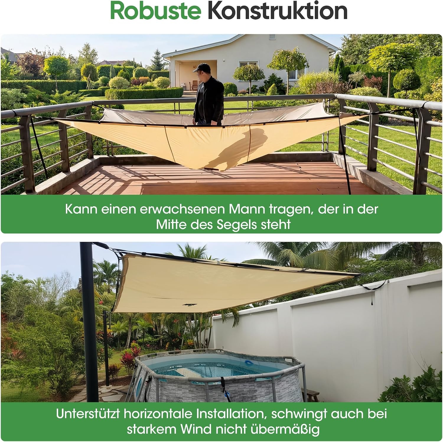 SIHAIAN Rechthoekig Schaduwdoek 3,3 x 6,1 m - Waterdicht Beige UV-bestendig