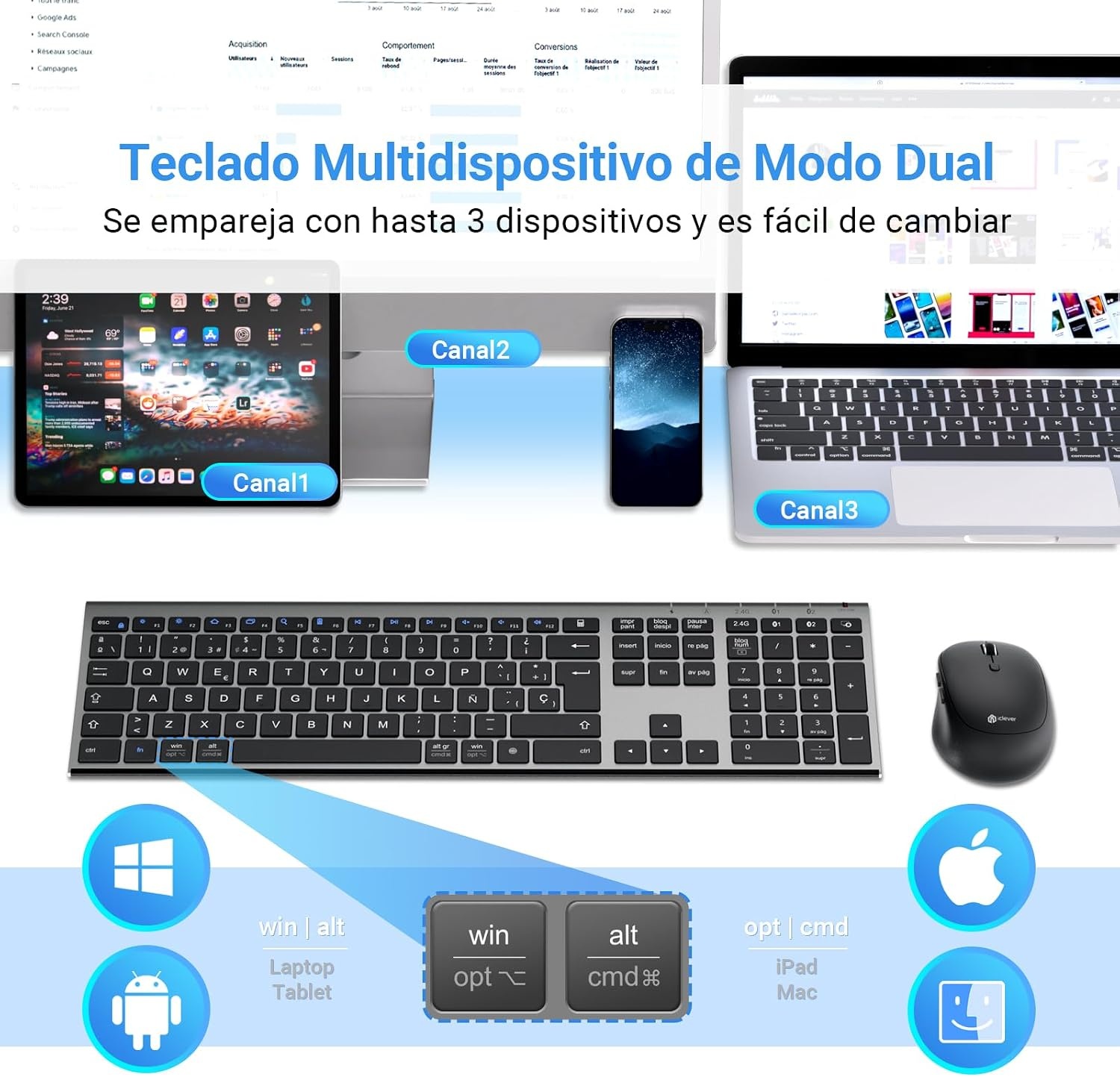 Draadloos Toetsenbord & Muis Set QWERTY DK03 Grijs - 57% Korting