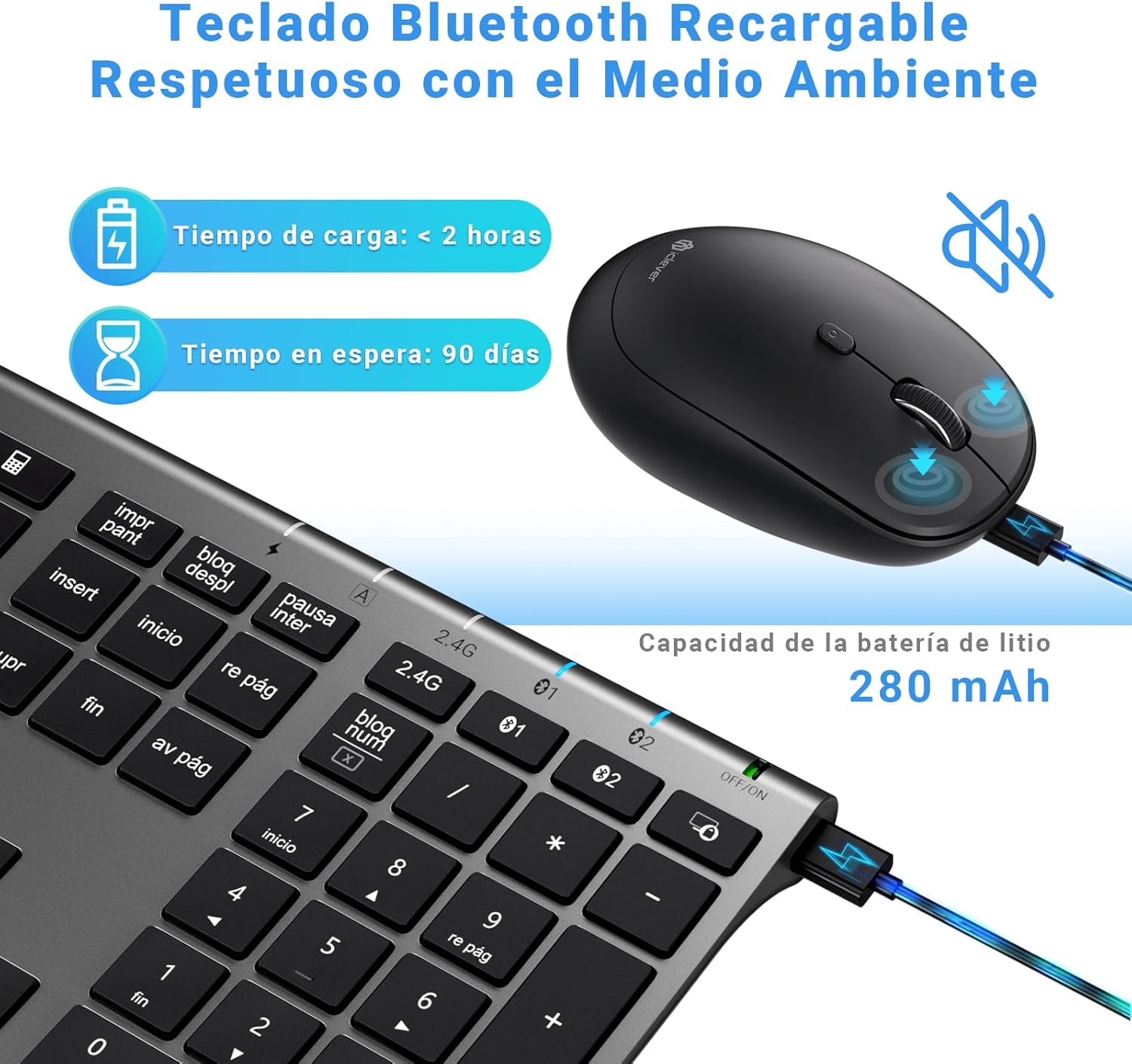 Draadloos Toetsenbord & Muis Set QWERTY DK03 Grijs - 57% Korting