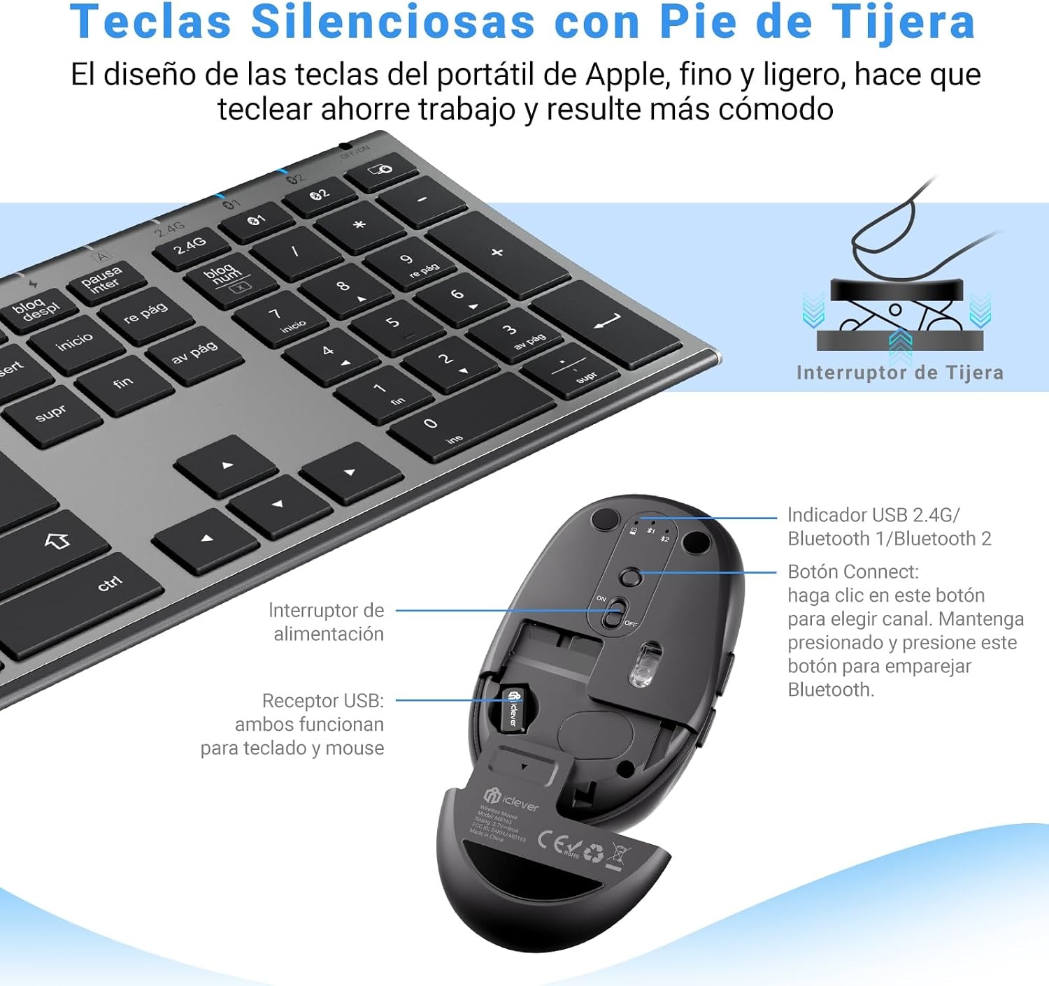 Draadloos Toetsenbord & Muis Set QWERTY DK03 Grijs - 57% Korting