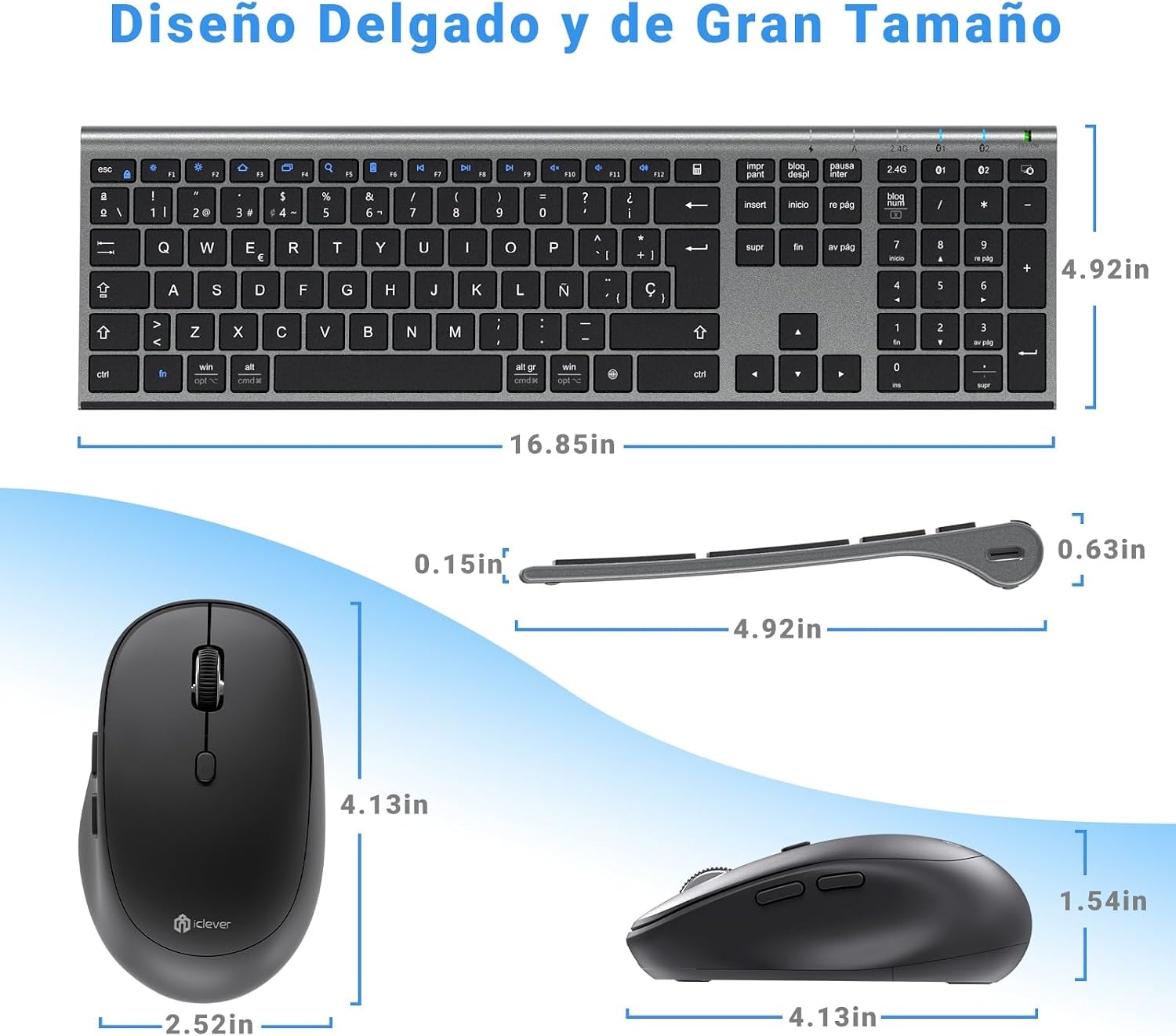 Draadloos Toetsenbord & Muis Set QWERTY DK03 Grijs - 57% Korting