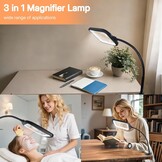 GABORISH 3-in-1 Vergrootlamp met LED - 10x Vergrootglas - Zwart - 16 cm lens