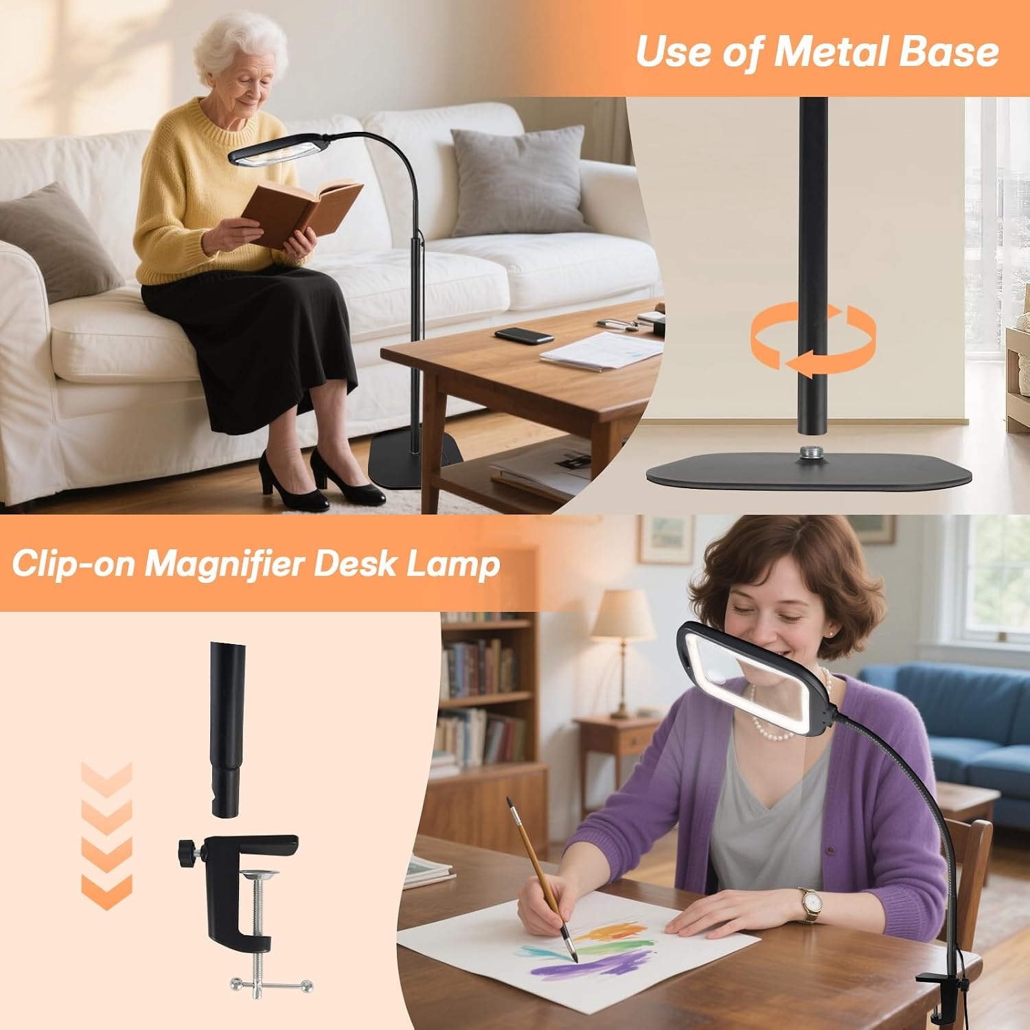 GABORISH 3-in-1 Vergrootlamp met LED - 10x Vergrootglas - Zwart - 16 cm lens