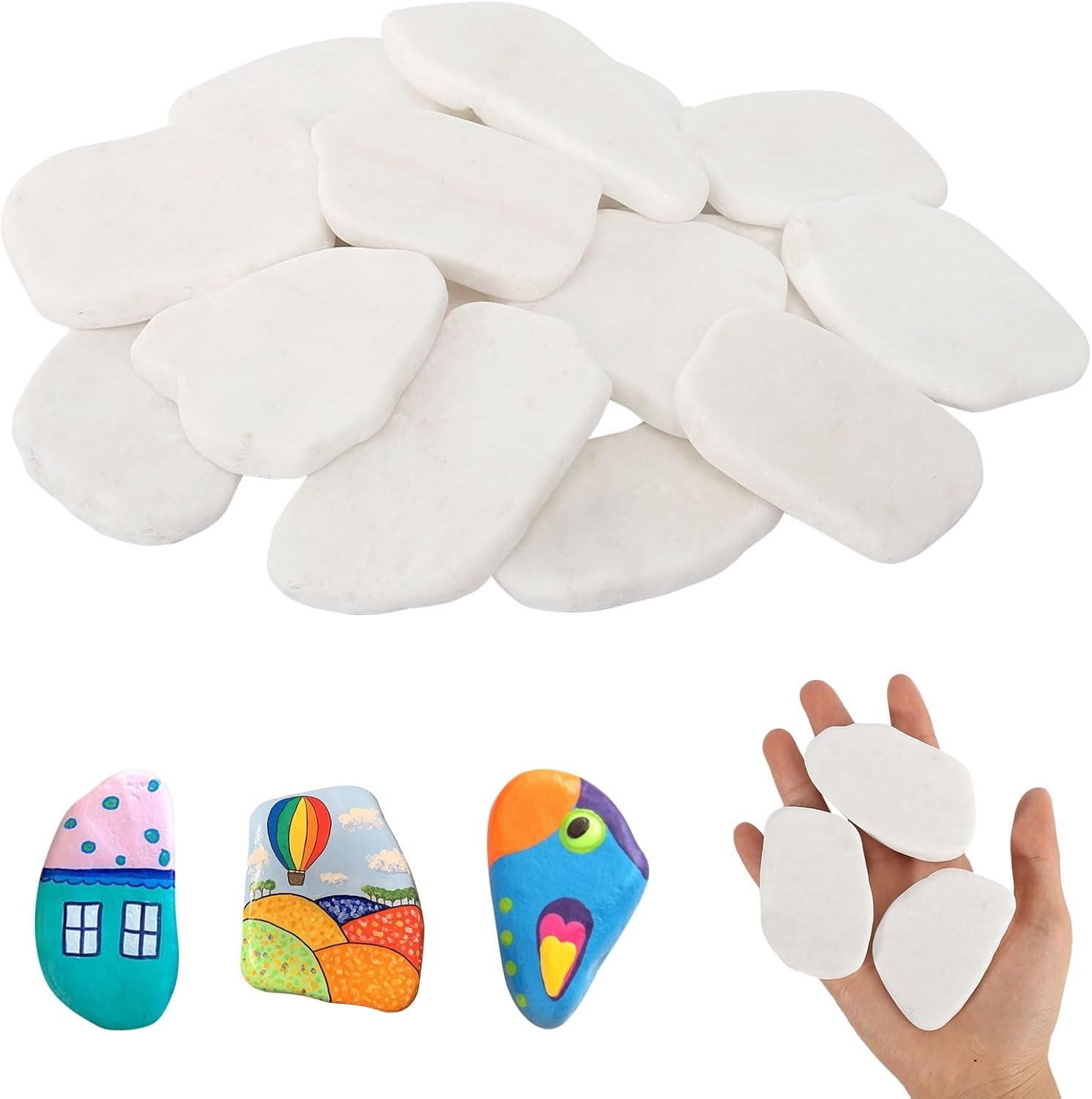 prota 15 Pieces Stones for Painting, 5-8 cm Smooth Large Pebbles, Flat Pebbles for Crafts White Pebbles Decorative Stones Beach Rhinestones Garden Pebbles for Colourful