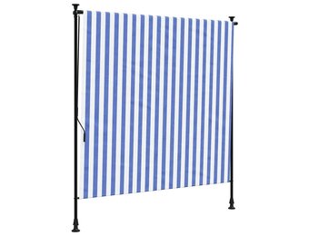 vidaXL Rolgordijn voor buiten 150x270 cm stof en staal blauw en wit