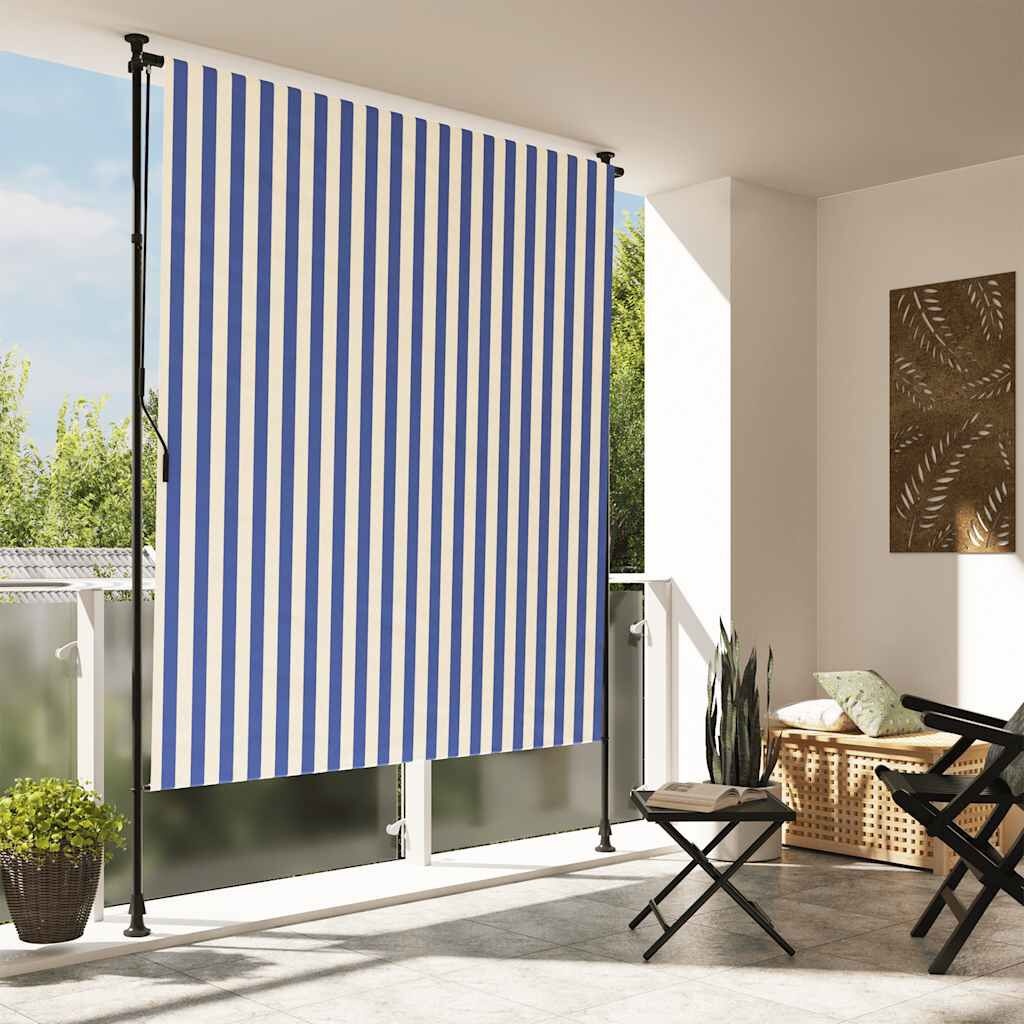 Buitenrolluik 150x270 cm - Stof & Staal Blauw/Wit - 60% Korting