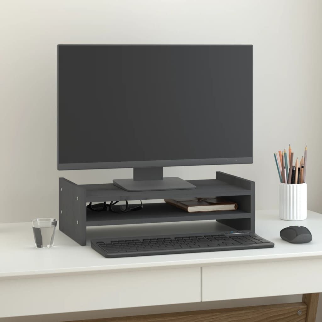 vidaXL Monitorstandaard Grenenhout Grijs 50x27x15 cm - 57% Korting