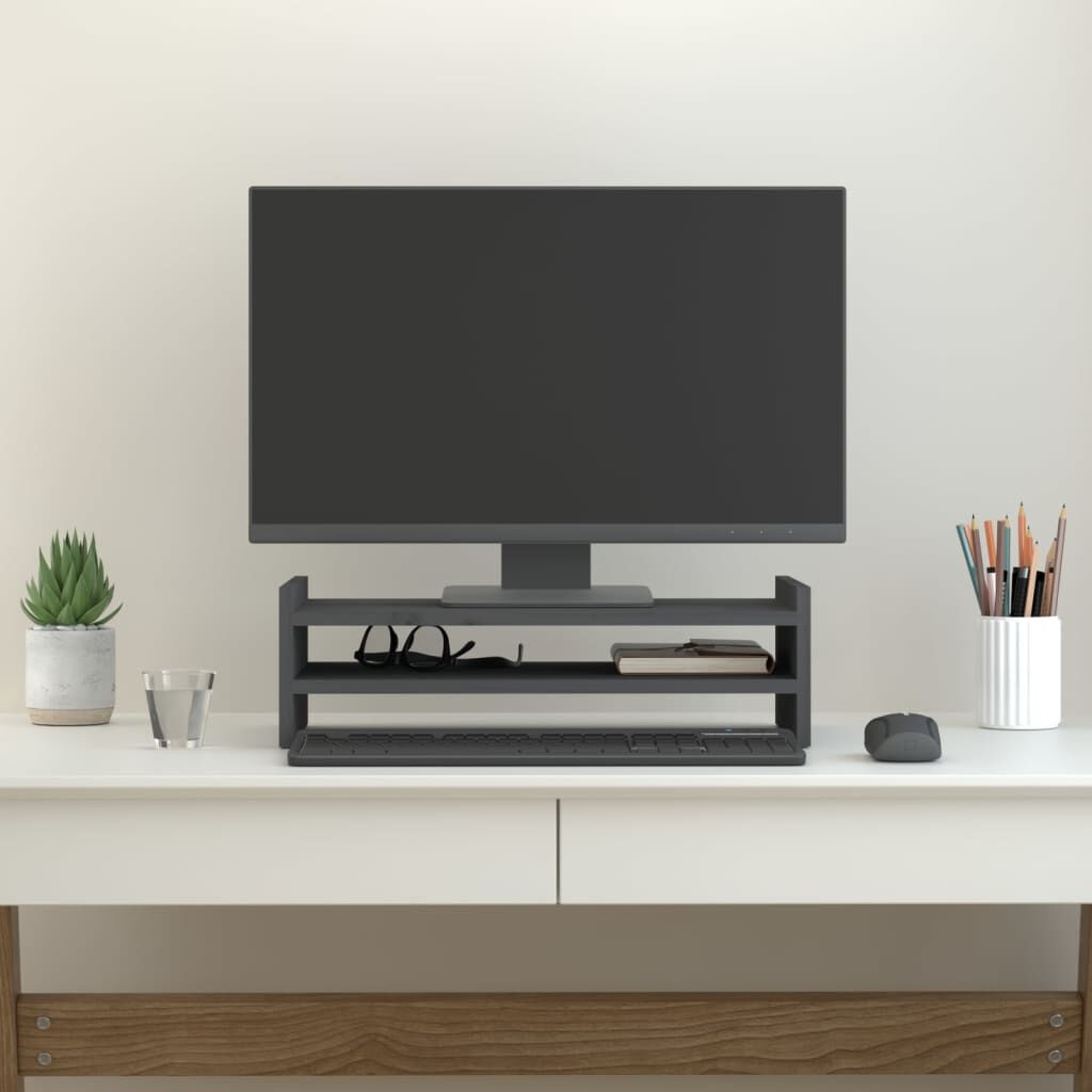 vidaXL Monitorstandaard Grenenhout Grijs 50x27x15 cm - 57% Korting