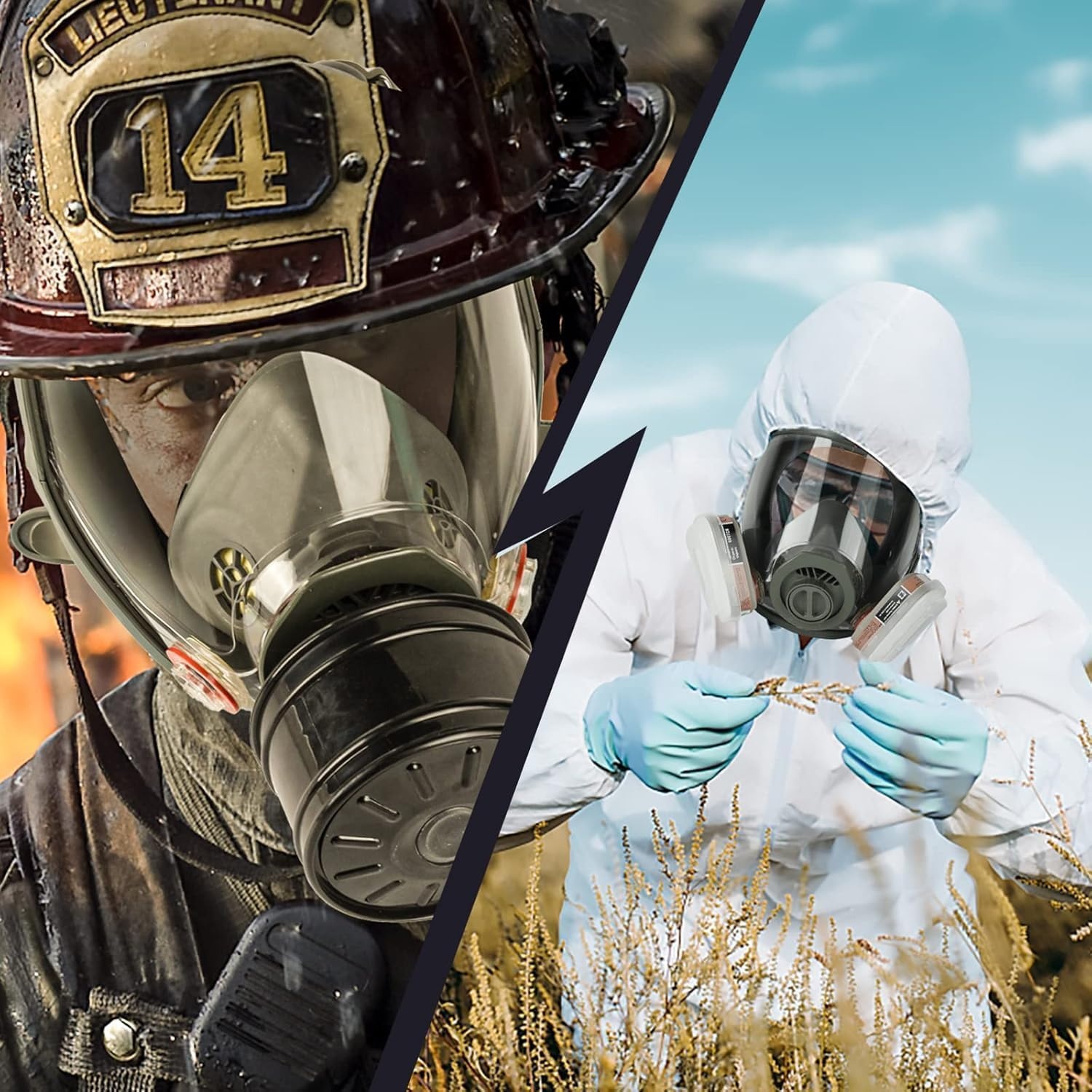 Volgelaatsmasker, gasmaskers overleving nucleair en chemisch met 40mm geactiveerde koolstoffilter, herbruikbaar ademhalingsmasker voor gassen, dampen, stof, chemicaliën