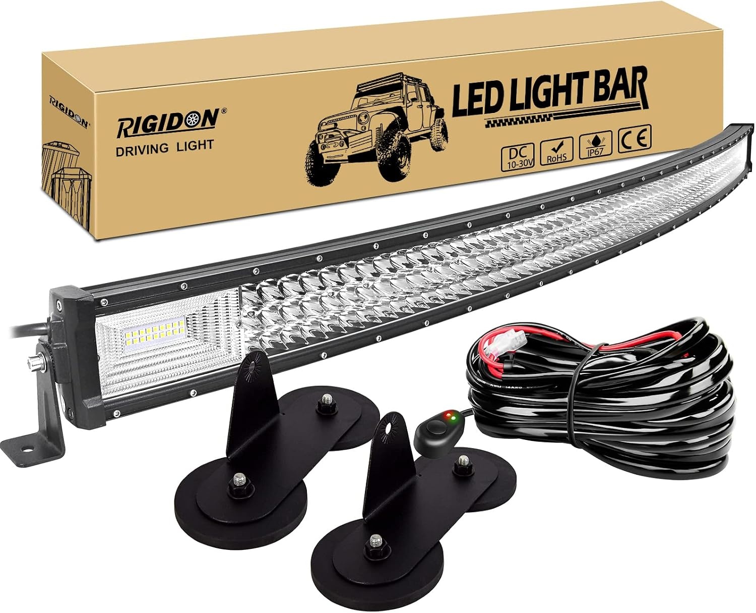 RIGIDON 52 inch Gebogen LED Lichtbalk 675W - Off-road Werkverlichting met Magnetische Beugel en Kabelboom