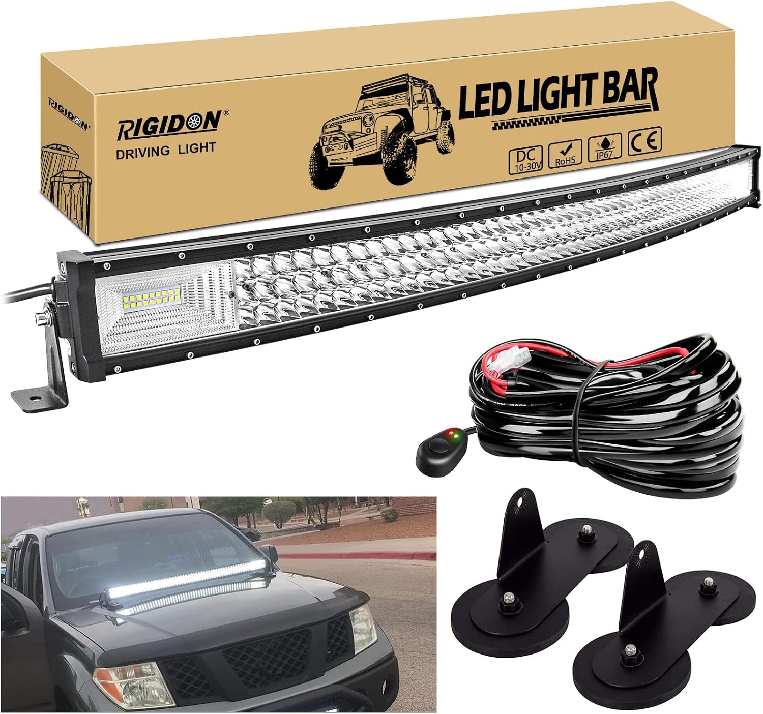 RIGIDON 52 inch Gebogen LED Lichtbalk 675W - Off-road Werkverlichting met Magnetische Beugel en Kabelboom