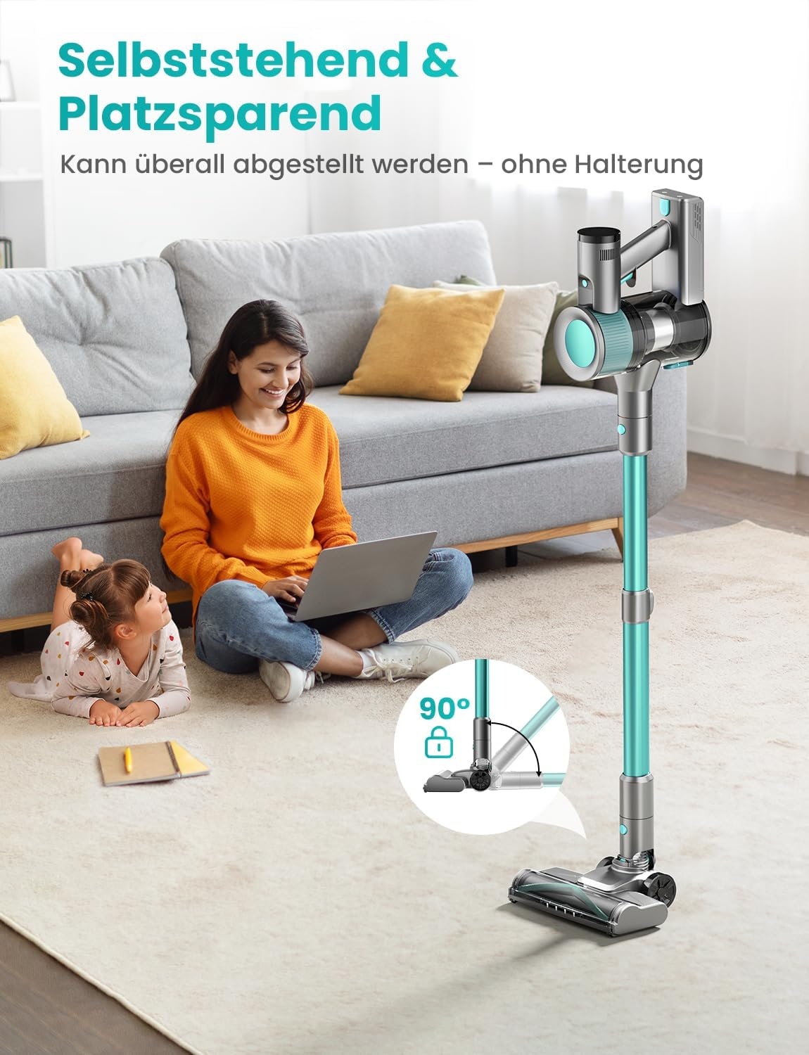 Draadloze Steelstofzuiger Cyaan - 61% Korting | 45000Pa, 50 Min. Looptijd