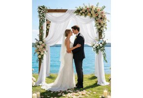 Trouwgordijnen Chiffon Wit (2x) - 75x600cm | Boogdecoratie