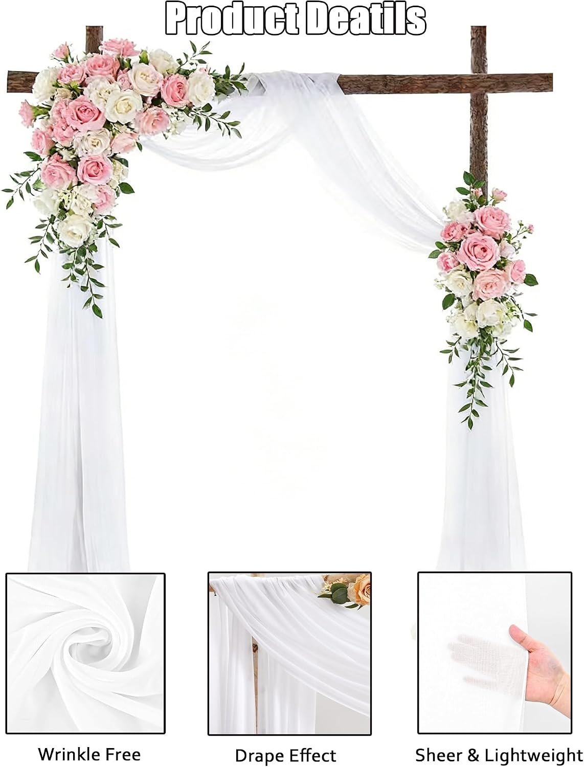 Witte Chiffon Trouwgordijnen (2 stuks) - 75x600cm - 32% Korting!