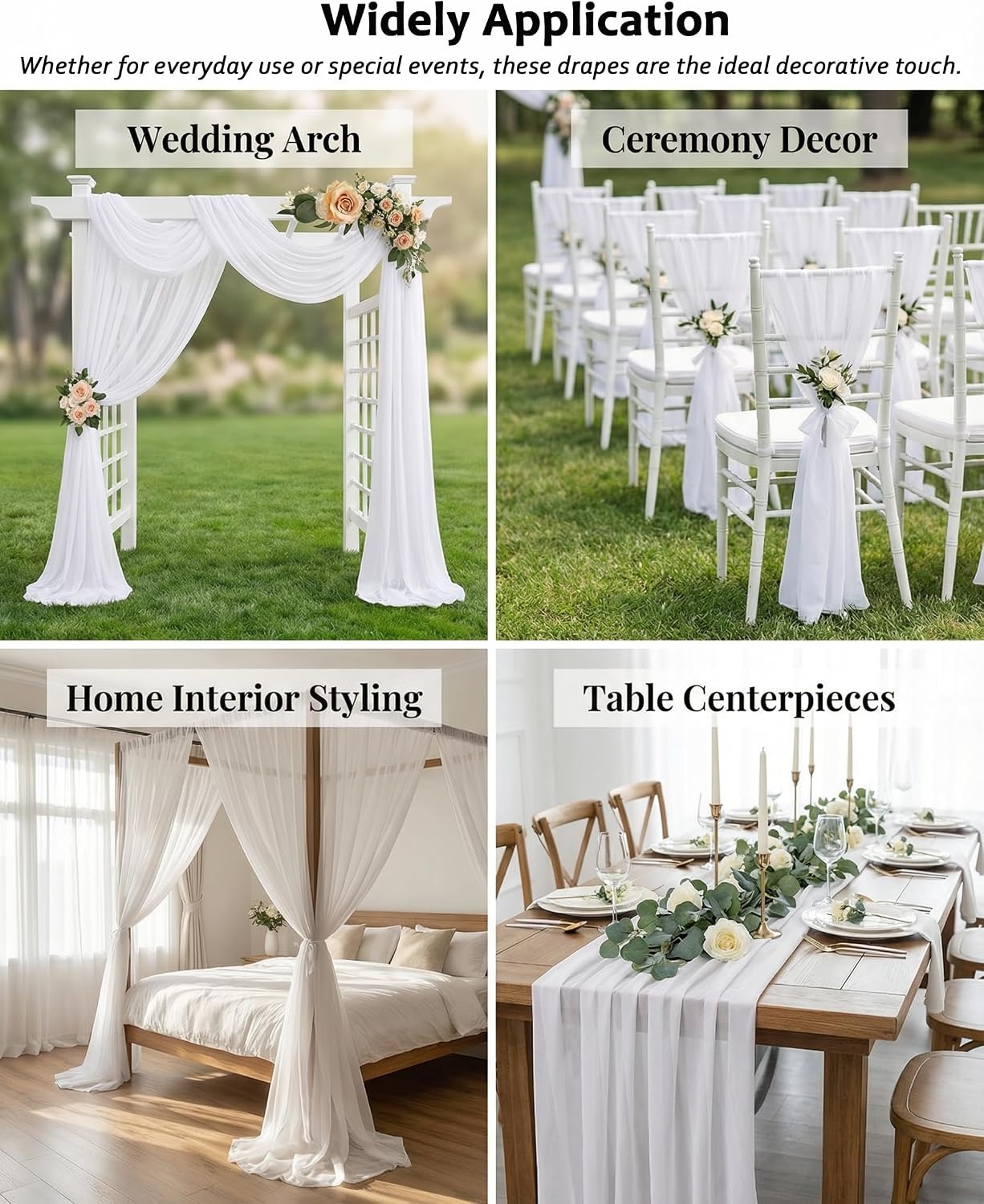 Witte Chiffon Trouwgordijnen (2 stuks) - 75x600cm - 32% Korting!