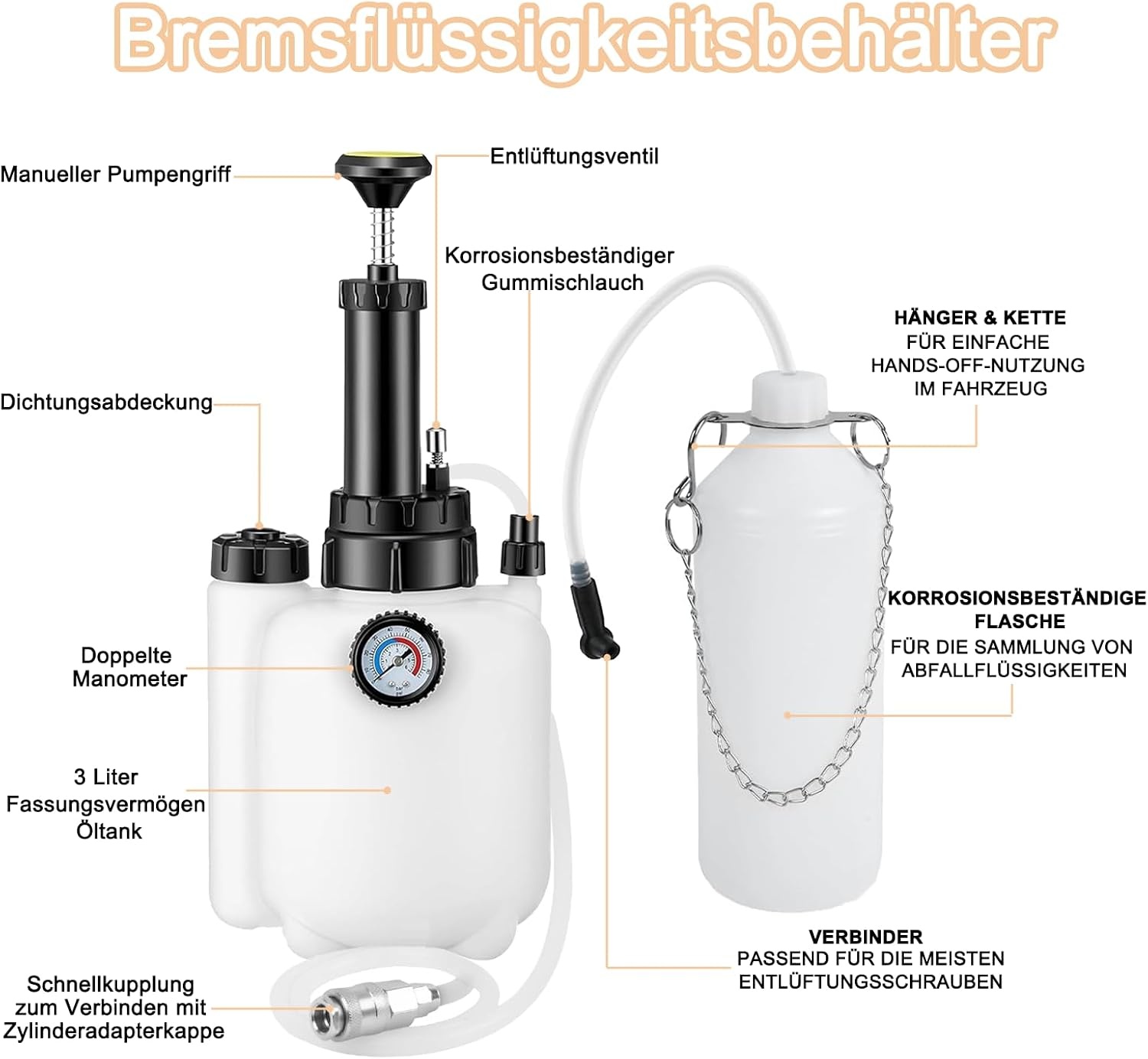Remvloeistofwisselkit 1 Persoon | Universeel 4 Adapters | 3L Reservoir