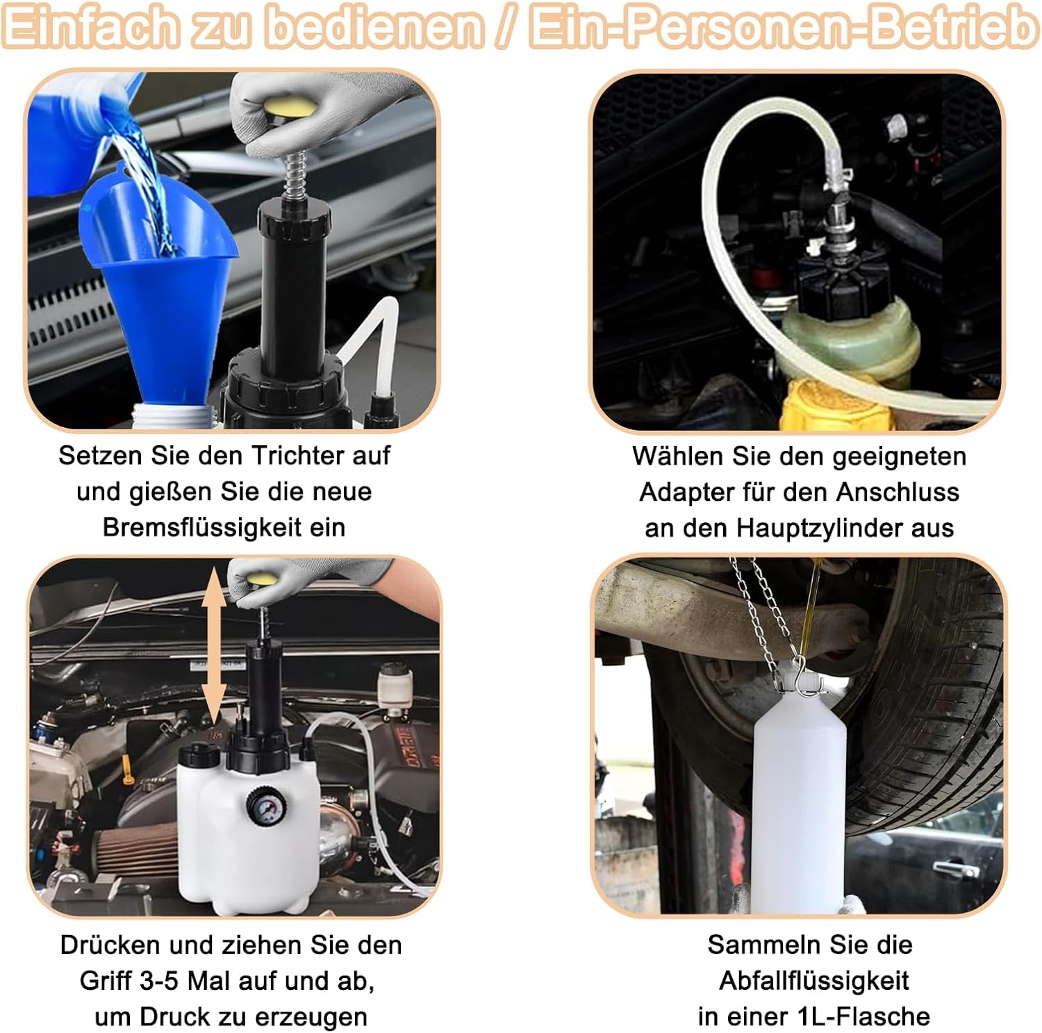 Remvloeistofwisselkit 1 Persoon | Universeel 4 Adapters | 3L Reservoir