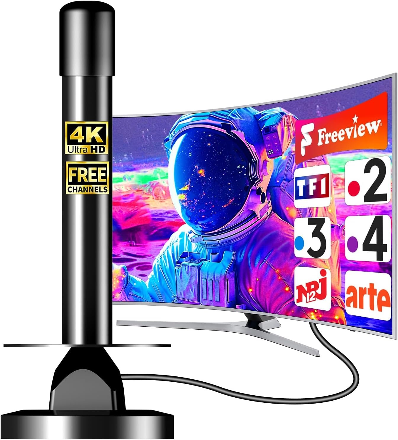 Binnen TV Antenne DVB-T2 4K Full HD met Versterker & Magnetische Voet - 27% Korting