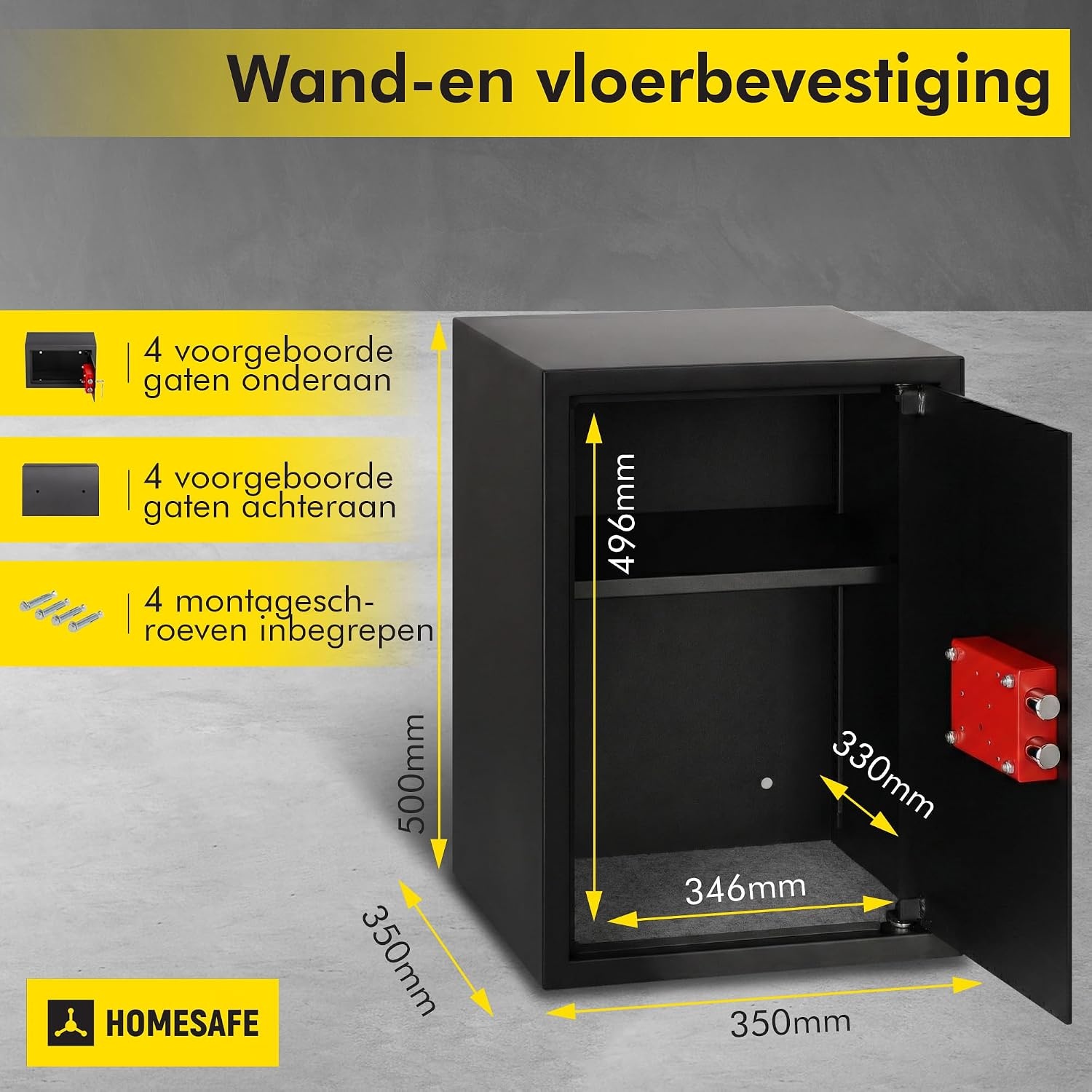 Kluis met Dubbelbaardslot: 50x35x35cm Zwart - 34% Korting!