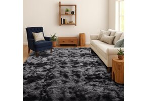 Hoogpolig Vloerkleed Donkergrijs Tie-Dye 140x200 cm - 34% Korting