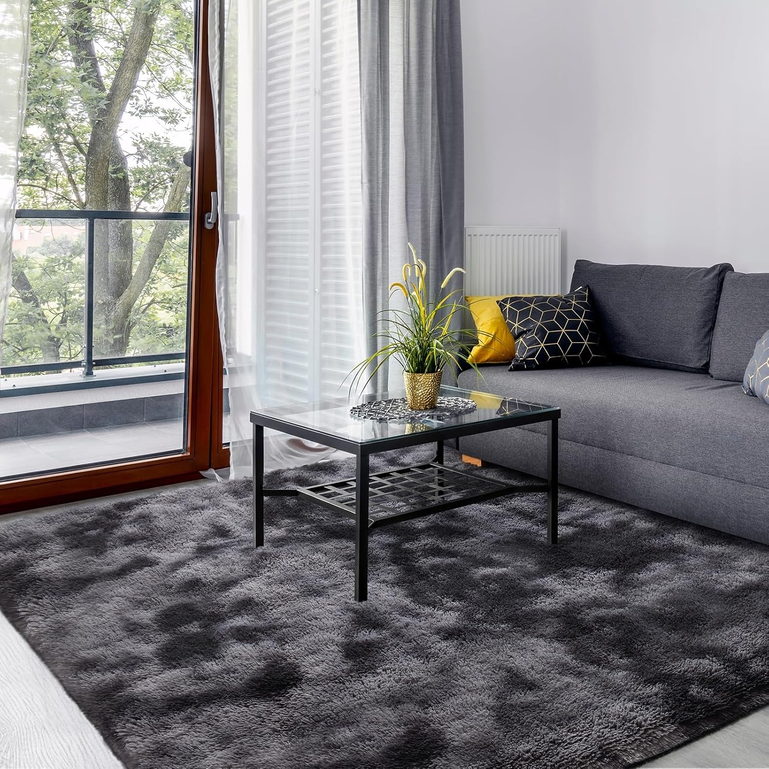 Hoogpolig Vloerkleed Donkergrijs Tie-Dye 140x200 cm - 34% Korting