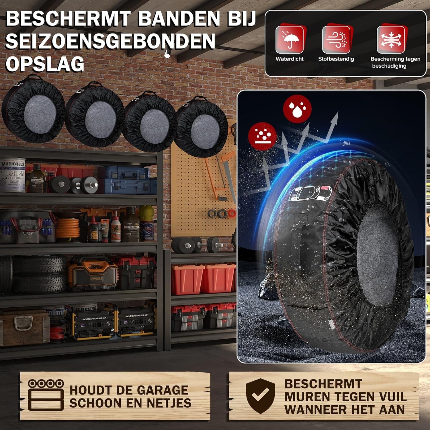 Bandentassen Set (4 stuks) voor 18-22 inch | 600D Textiel | Zwart/Rood | 34% Korting