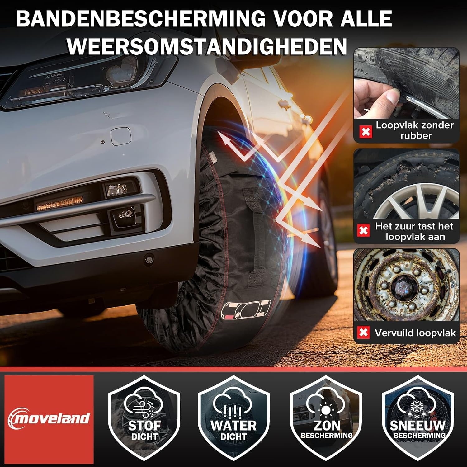 Bandentassen Set (4 stuks) voor 18-22 inch | 600D Textiel | Zwart/Rood | 34% Korting