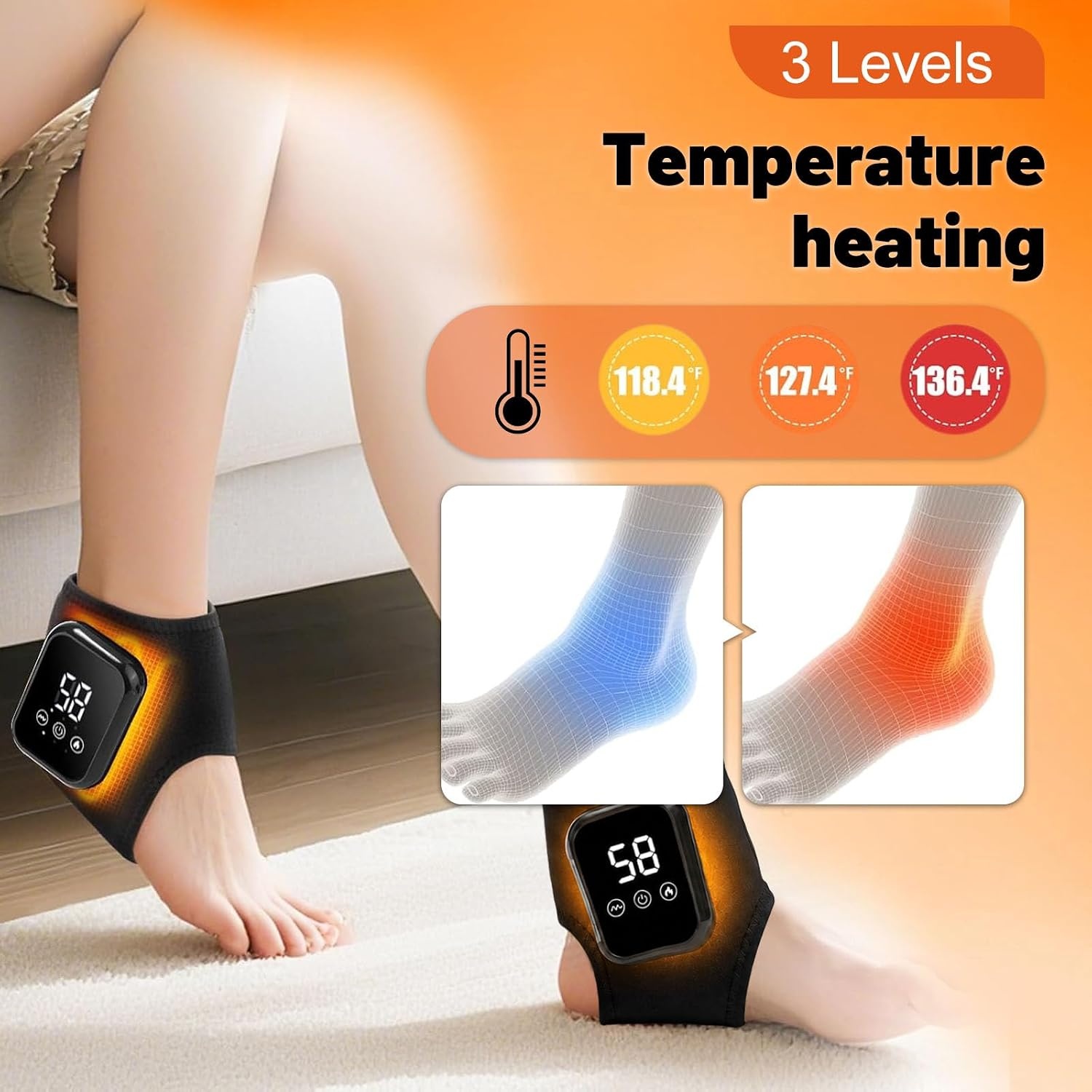 Draadloos Voet- & Enkelmassageapparaat | 3 Warmte- & Trillingsstanden | 33% Korting