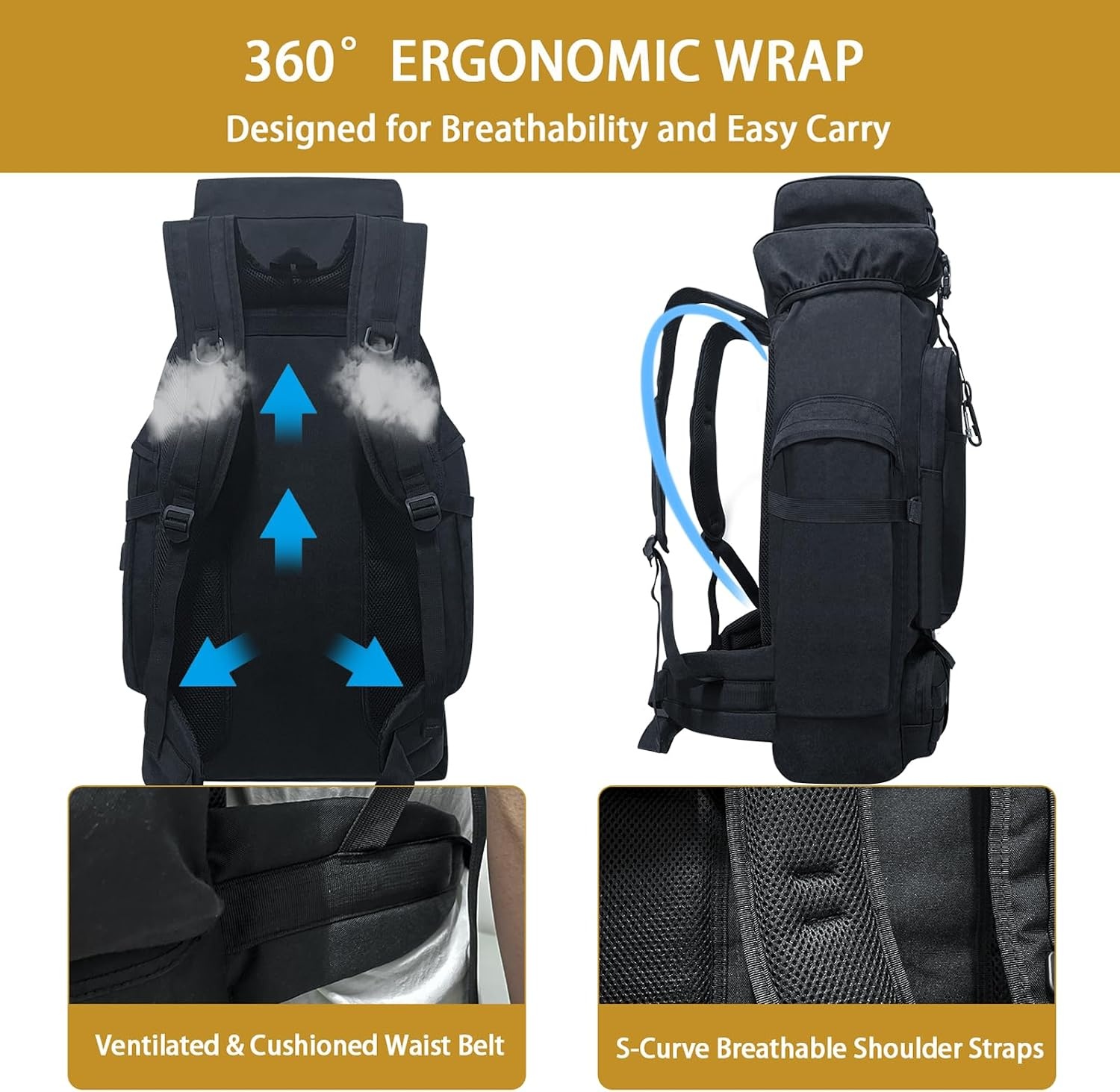 80L Outdoor Wandelrugzak - Waterdicht, Zwart, incl. Regenhoes - 33% Korting