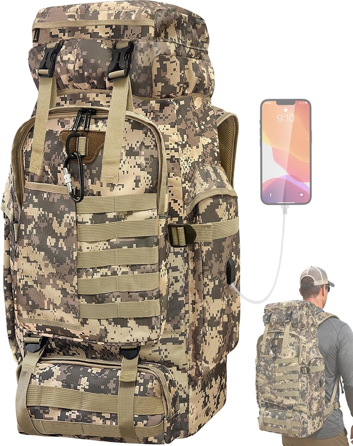 80L Outdoor Wandelrugzak - Waterdicht, Zwart, incl. Regenhoes - 33% Korting