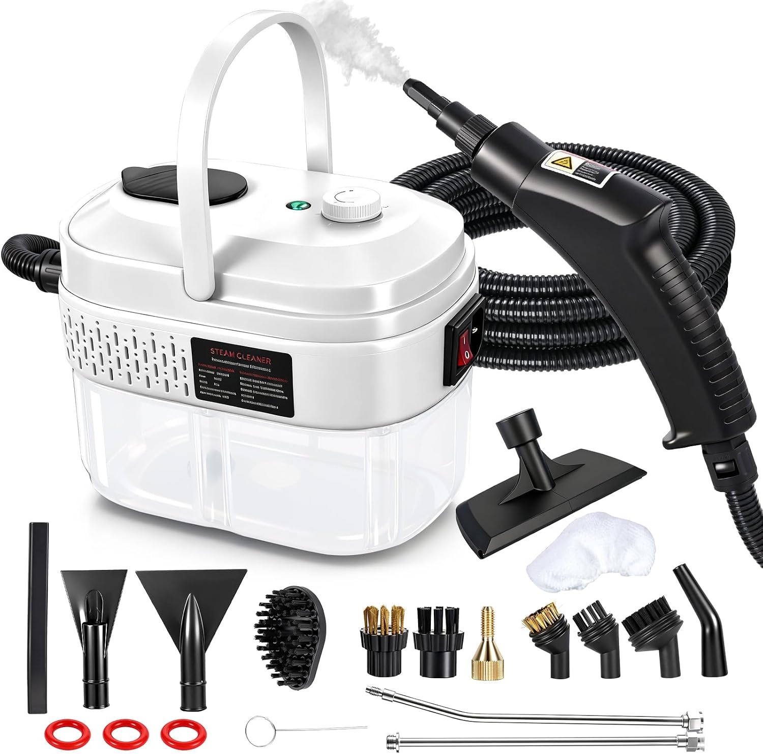 Hand Steam Cleaner, Hand Device with 14 Accessories, 1500 W Multifunctional Steam Cleaner, Steam Pressure 3 Bar, Warm-up Time 15 s, 1400 ml Tank, Hand Steam Cleaner for Cleaning Windows, Sofas, Joints