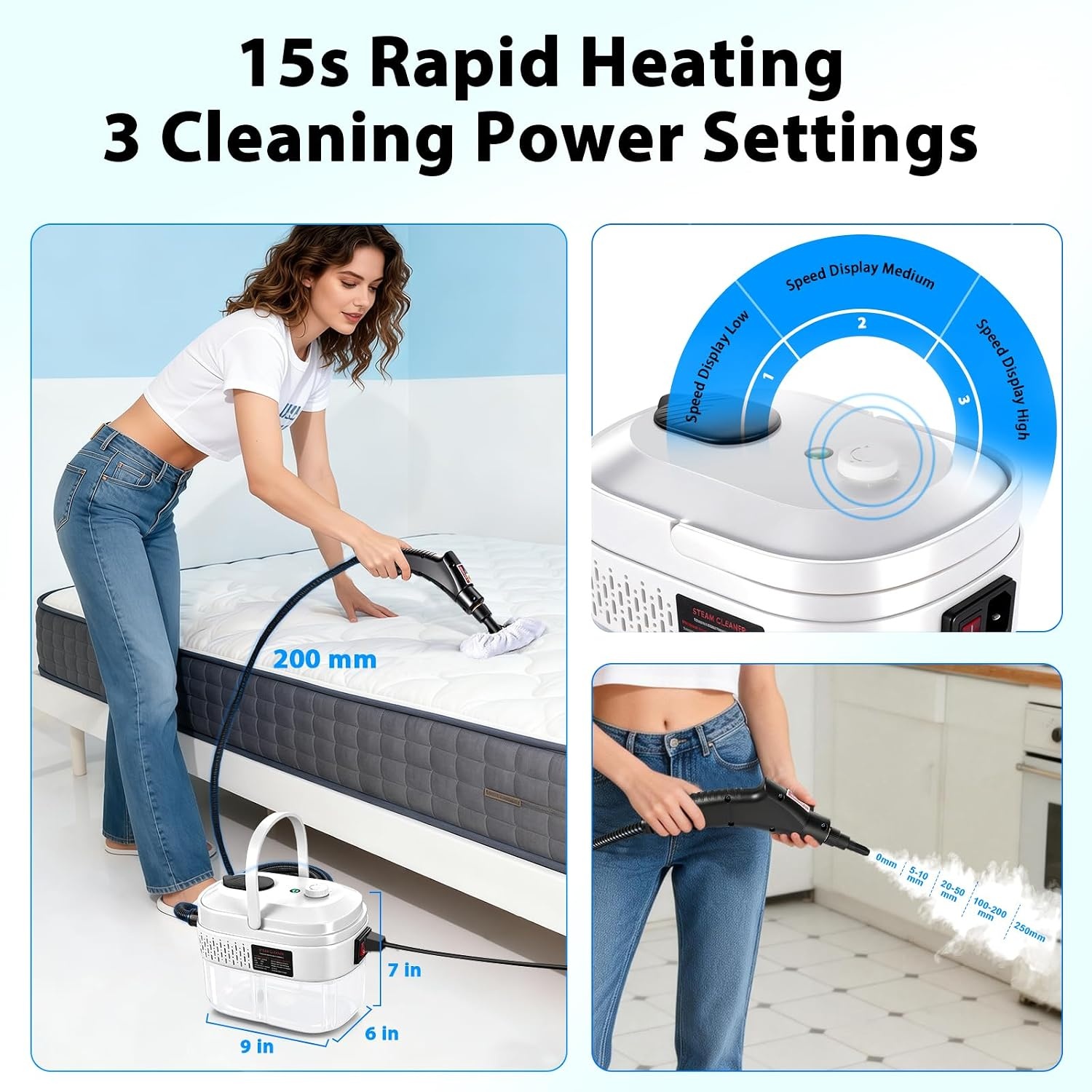 Hand Steam Cleaner, Hand Device with 14 Accessories, 1500 W Multifunctional Steam Cleaner, Steam Pressure 3 Bar, Warm-up Time 15 s, 1400 ml Tank, Hand Steam Cleaner for Cleaning Windows, Sofas, Joints