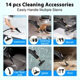 Hand Steam Cleaner, Hand Device with 14 Accessories, 1500 W Multifunctional Steam Cleaner, Steam Pressure 3 Bar, Warm-up Time 15 s, 1400 ml Tank, Hand Steam Cleaner for Cleaning Windows, Sofas, Joints