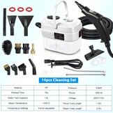 Hand Steam Cleaner, Hand Device with 14 Accessories, 1500 W Multifunctional Steam Cleaner, Steam Pressure 3 Bar, Warm-up Time 15 s, 1400 ml Tank, Hand Steam Cleaner for Cleaning Windows, Sofas, Joints