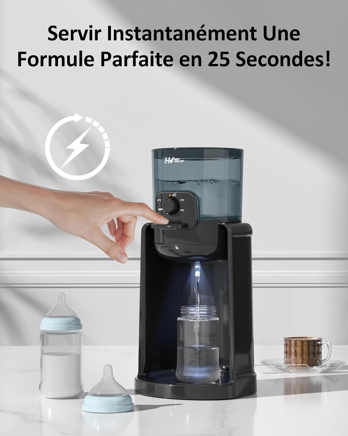 Flessenmaker voor baby's, flessenwarmer voor baby's, instant warmer, waterdispenser voor onmiddellijke productie van formuleflessen, 4 temperaturen, 72 uur smart thermostaat, warmwaterdispenser, zwart