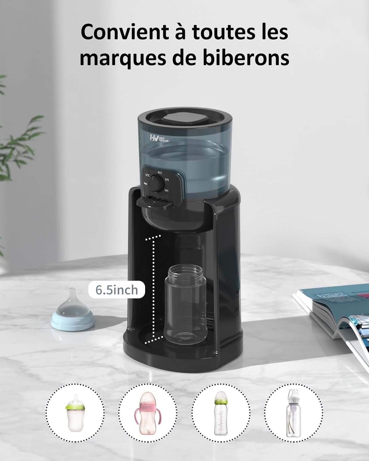 Flessenmaker voor baby's, flessenwarmer voor baby's, instant warmer, waterdispenser voor onmiddellijke productie van formuleflessen, 4 temperaturen, 72 uur smart thermostaat, warmwaterdispenser, zwart