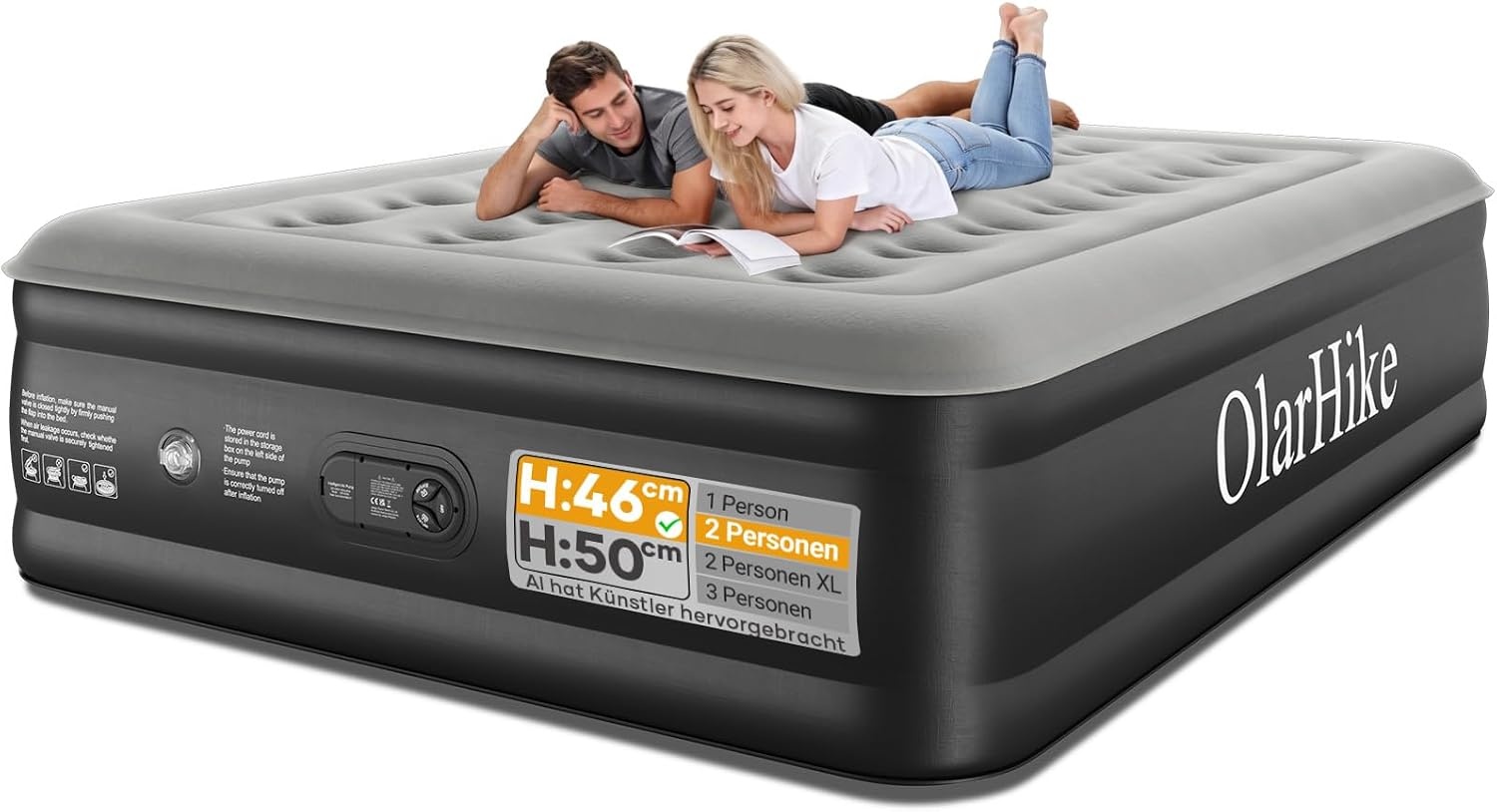OlarHike Luchtmatras, zelfopblazend, luchtbed, logeerbed, opblaasbaar matras, tent, bank, luchtbed voor 2 personen, zelfopblaasbaar luchtmatras voor camping of thuisgebruik, 200 x 140 x 46 cm