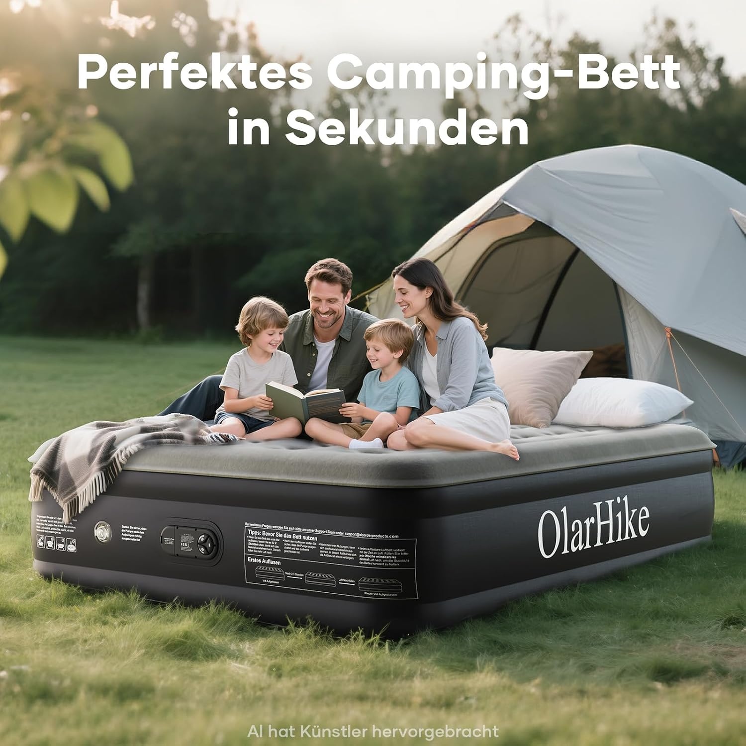 OlarHike Luchtmatras, zelfopblazend, luchtbed, logeerbed, opblaasbaar matras, tent, bank, luchtbed voor 2 personen, zelfopblaasbaar luchtmatras voor camping of thuisgebruik, 200 x 140 x 46 cm