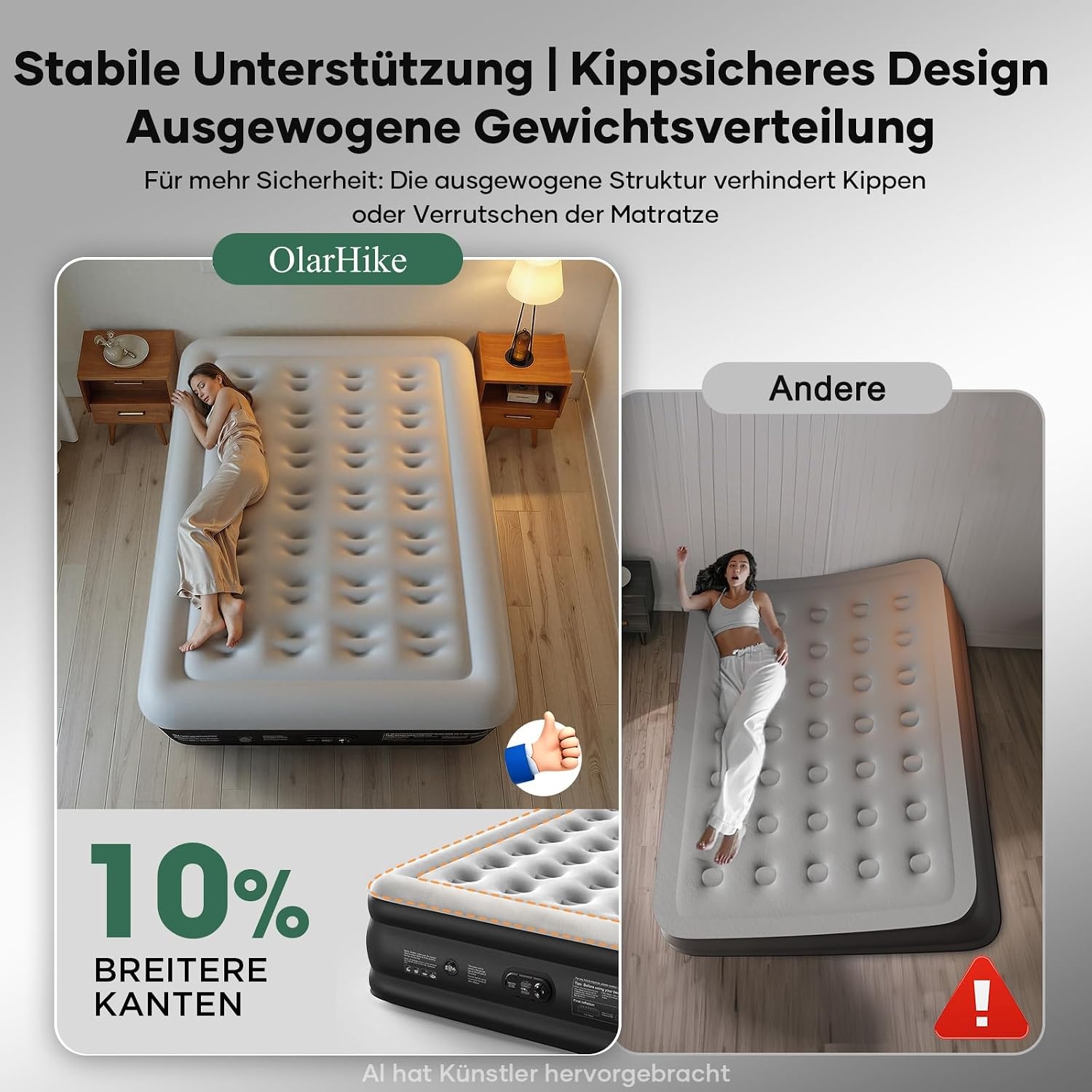 OlarHike Luchtmatras, zelfopblazend, luchtbed, logeerbed, opblaasbaar matras, tent, bank, luchtbed voor 2 personen, zelfopblaasbaar luchtmatras voor camping of thuisgebruik, 200 x 140 x 46 cm